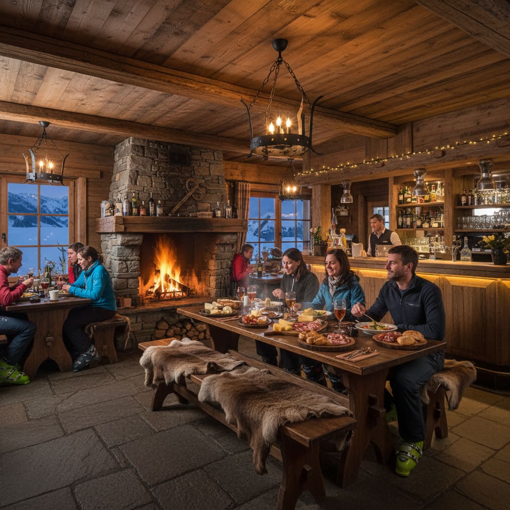 Gemütliches Bergrestaurant am Abend